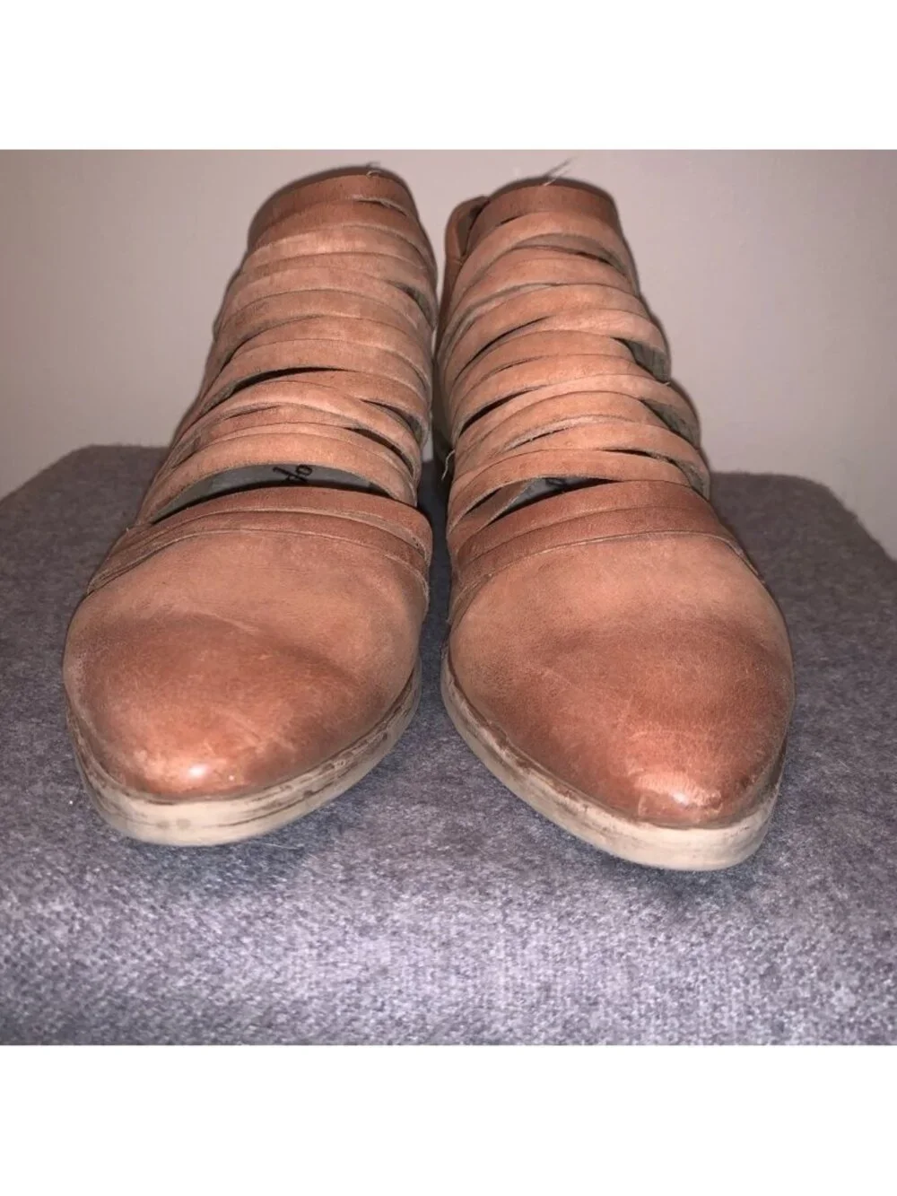 Free People Lost Valley Sliced Leather Booties Tan 38